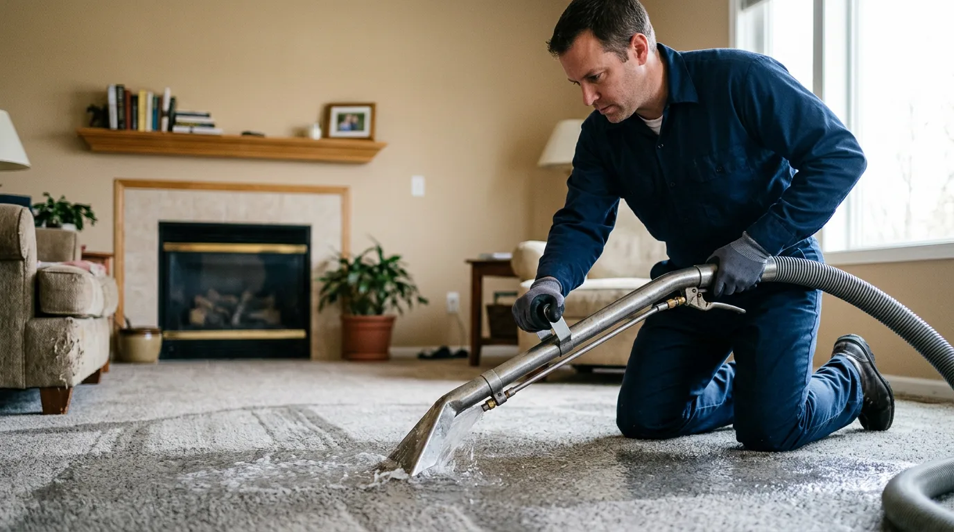 Water damage restoration technician working near Fairmount, IN
